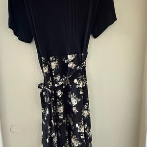 BloomChic Black Midi Dress with White Floral Print